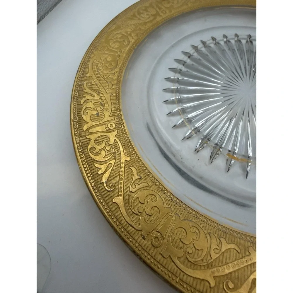Vintage Gold Encrusted Clear Glass Dessert Salad Plate‎ 8
